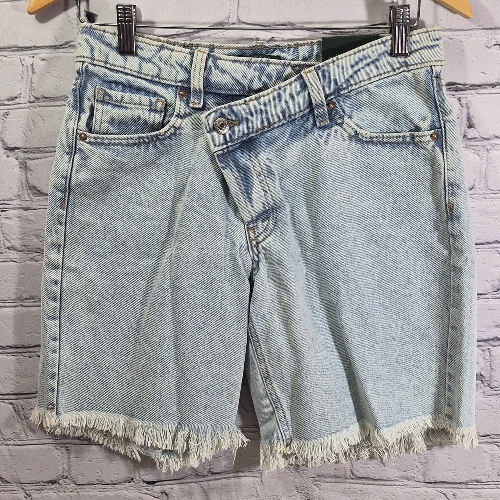 Wild Fable Denim Shorts Light Wash Womens 00/24 High Rise Bermuda Button Fly New